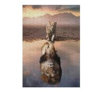 Young Lion Reflection in Water Puzzles pour Adultes Jeux Relaxants Défi Difficile Cadeaux De Noël Et d'anniversaire 38x26cm/1000pcs