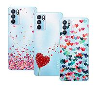 Young & Ming Compatible pour Coque Oppo Reno 6 5G, 3 Pack Transparente Silicone TPU Souple Absorption de Choc et Anti-Scratch Housse Coque avec Dessin Coeur