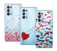 Young & Ming Compatible pour Coque Oppo Reno 6 Pro 5G, 3 Pack Transparente Silicone TPU Souple Absorption de Choc et Anti-Scratch Housse Coque avec Dessin Coeur