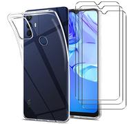 Young & Ming Coque pour TCL 305/TCL 30 SE/TCL 306 + verre trempé [3 pièces] Transparent Coque en silicone antichoc TPU Bumper Housse et Protecteur pour TCL 305