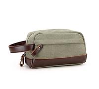 Young & Ming Trousse de Toilette en Toile Cuir Sac de Voyage Unisexe Vert Fermeture éclair pour Homme Femme
