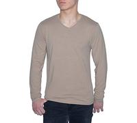 Young & Rich - T-shirt à manches longues pour homme - Coupe ajustée - Col en V - Couleur unie - Stretch - Disponible en 10 couleurs - Tailles S à 3XL, marron clair, S