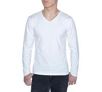 Young & Rich - T-shirt à manches longues pour homme - Coupe ajustée - Col en V - Couleur unie - Stretch - Disponible en 10 couleurs - Tailles S à 3XL, Blanc., S