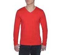 Young & Rich - T-shirt à manches longues pour homme - Coupe ajustée - Col en V - Couleur unie - Stretch - Disponible en 10 couleurs - Tailles S à 3XL, rouge, L