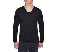 Young & Rich - T-shirt à manches longues pour homme - Coupe ajustée - Col en V - Couleur unie - Stretch - Disponible en 10 couleurs - Tailles S à 3XL, Noir , L