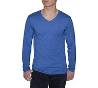 Young & Rich - T-shirt à manches longues pour homme - Coupe ajustée - Col en V - Couleur unie - Stretch - Disponible en 10 couleurs - Tailles S à 3XL, Bleu mélangé, M