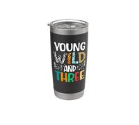 Young Wild And Three, 3e anniversaire, drôle, fille et garçon de 3 ans Gobelet isotherme en acier inoxydable double paroi