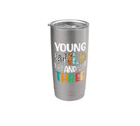 Young Wild And Three, 3e anniversaire, drôle, fille et garçon de 3 ans Gobelet isotherme en acier inoxydable double paroi