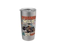 Young Wild and Three Funny Monster Truck 3ème anniversaire Gobelet isotherme en acier inoxydable double paroi