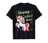 Young Wild and Three Unicorn 3rd Birthday Toddler Kid T-Shirt