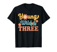 Young Wild & Three Joyeux anniversaire I Am Three Retro Groovy T-Shirt
