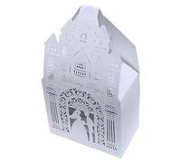 Young Wolf Lot de 50 boîtes à dragées découpées au laser avec motif château romantique européen (blanc, 78 mm x 65 mm x 45 mm, mariage, fête prénuptiale, fiançailles)