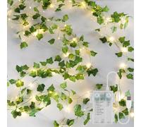 YOUNGAR Guirlande lumineuse en forme de lierre avec guirlande lumineuse à piles/USB, 73 LED artificielles pour chambre à coucher, mariage, anniversaire, jardin, fête, décoration murale (blanc chaud) 7