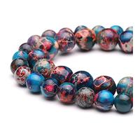 Youngbling Perles en pierre précieuse naturelle pour la fabrication de bijoux, perles rondes et lisses en jaspe impérial bleu de 6 mm, perles en pierre véritable pour bracelets et colliers de 38,1 cm