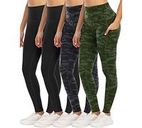 YOUNGCHARM Lot de 4 leggings avec poches pour femme, taille haute, contrôle du ventre, pantalon de yoga, 4 paquets de noir/noir/camouflage gris/vert camouflage, XX-Large