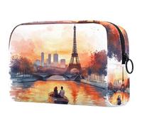 Youngers on The Seine River Trousse à cosmétiques pour femme, trousse de toilette de voyage, grande pochette de maquillage pratique avec fermeture éclair, multicolore, 18.5x7.5x13cm/7.3x3x5.1in