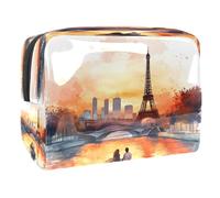 Youngers on The Seine River Trousse à cosmétiques pour femme, trousse de toilette de voyage, grande trousse de maquillage en PVC pratique avec fermeture éclair, multicolore, 18.5x7.5x13cm/7.3x3x5.1in