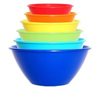 Youngever Lot d 6 Grands Bols en Plastique de 3L, Bols Mélangeurs, Bols Saladiers, 3.5L 2.4L 1.5L 1L 650ML 350ML (Rainbow)