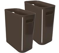 Youngever Lot de 2 poubelles fines en plastique de 10,7 litres avec poignées pour la maison, le bureau, le salon, la salle d'étude, la cuisine, la salle de bain (marron)
