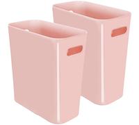 Youngever Lot de 2 poubelles fines en plastique de 9 litres avec poignées pour la maison, le bureau, le salon, la salle d'étude, la cuisine, la salle de bain (rose)