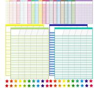 Youngever Lot de 24 cartes d'incitation multicolores plastifiées effaçables à sec avec 1600 autocollants en forme d'étoile pour la responsabilité de la corvée, la présence scolaire, le suivi des progrès des devoirs (43,1 x 55,9 cm)