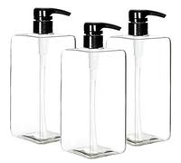 Youngever Lot de 3 Bouteille Pompe Shampoing 1L, Bouteille Pompe Vide Plastique 1000ML, Distributeur Flacon Pompe, Carre Transparent
