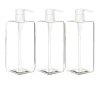 Youngever Lot de 3 Bouteille Pompe Shampoing 700ML, Bouteille Pompe Vide Plastique, Distributeur Flacon Pompe, Carré (Clear Pompe)