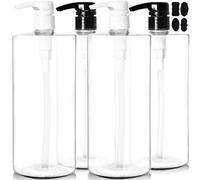 Youngever Lot de 4 Bouteille Pompe Shampoing 1L, Bouteille Pompe Vide Plastique 1000ML, Distributeur Flacon Pompe
