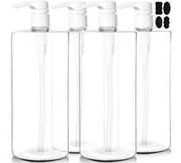 Youngever Lot de 4 Bouteille Pompe Shampoing 1L, Bouteille Pompe Vide Plastique 1000ML, Distributeur Flacon Pompe, Blanc