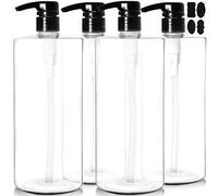 Youngever Lot de 4 Bouteille Pompe Shampoing 1L, Bouteille Pompe Vide Plastique 1000ML, Distributeur Flacon Pompe en Noir Top Pompe