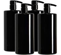 Youngever Lot de 4 Bouteille Pompe Shampoing 1L Noir, Bouteille Pompe Vide Plastique 1000ML, Distributeur Flacon Pompe