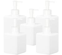 Youngever Lot de 5 Bouteilles de Pompe de Lotion en Plastique Rechargeables Vides 350ML, Distributeur Flacon Pompe (Square Blanc Pompe)