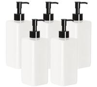 Youngever Lot de 5 flacons à pompe carrés rechargeables en plastique de 473 ml pour distribution de lotions, shampooings et plus encore (flacon blanc avec pompe noire)