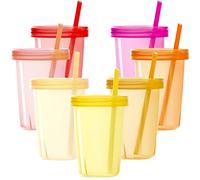 Youngever Lot de 7 Tasses pour Enfants avec Couvercles et Paille, Set de Gobelets en Plastique (Pink)