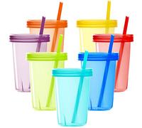 Youngever Lot de 7 Tasses pour Enfants avec Couvercles et Paille, Set de Gobelets en Plastique (Rainbow)