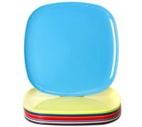 Youngever Lot de 9 grandes assiettes carrées en plastique de 25,4 cm (9 couleurs arc-en-ciel)