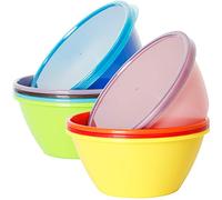 Youngever Lot de 9 Grands Bols avec Couvercle en Plastique de 650ML, Grand Bol Cereales, Grands Bols a Soupe, 9 Couleurs Assorties
