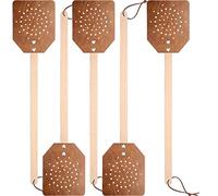 YoungJoy Tapettes à mouches en cuir très résistantes de 48,3 cm - Tapette à mouches manuelle avec long manche en bois (lot de 5, marron)