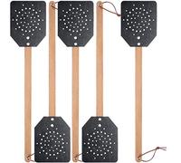 YoungJoy Tapettes à mouches en cuir très résistantes de 48,3 cm - Tapette manuelle avec manche long en bois - Lot de 5 - Noires