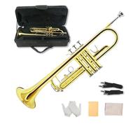 YoungMonic Ensemble de trompette standard en si bémol pour débutants ou étudiants avec étui rigide de transport, embouchure 7C, chiffon de nettoyage et gants (doré)