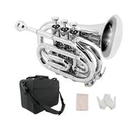 YoungMonic Trompette de poche musicale en si bémol standard pour trompette en cuivre laqué avec embouchure 7 C, étui rigide et embouchure (argent)