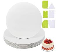 YOUNGSAY 10 Pcs Disque Gateau, Réutilisable Support Carton Gateau Rond, Cake Board Blanc 30 cm avec 6 Raclette à Gâteau, Pour Transporter des Gâteaux et des Tartes