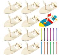 YOUNGSAY 10 Pièces Bricolage en Bois Voilier Peinture, Créativité Bricolage Voilier en Bois, Bateau en Bois Decoration avec 12 Stylos Aquarelle, Pour Promouvoir la Pensée Créative Chez les Enfants
