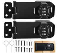 YOUNGSAY 2 PCS Moraillon de Sécurité Verrouillable, 4 Pouces Serrure à Combinaison Pour Placard avec Vis, Loquet Porte avec Serrure a Code - Mot de Passe à 3 Chiffres