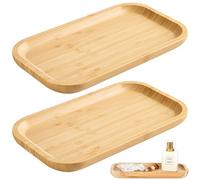 YOUNGSAY 2 Pièces Petit Plateau en Bambou - 25 x 14 x 2 cm, Mini Format Naturel Fabriqué à la Main pour Servir des Desserts ou Plantes en Pot