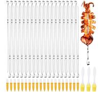 YOUNGSAY 36 PCS Brochette Inox, 28,3cm Réutilisables Pique de Brochettes en Acier, Brochette en Metal avec 3 Pinceaux à Huile et 20 Fourchettes à Maïs pour Barbecue/Viande/Légumes