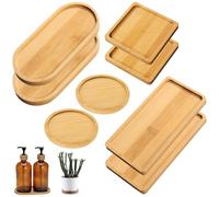 YOUNGSAY 8 Pièces Mini Plateau en Bambou Naturel, Fait à la Main, pour Servir des Desserts ou Plantes en Pot (4 Formes)