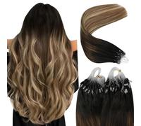 YoungSee Extension a Froid Extension Cheveux Naturel Balayage à Froid Brun Fonce à Brun Moyen avec Blond Extension Loop Anneau Extension a Froid 14 Pouces 35 Cm Extension Cheveux Naturel Micro Ring