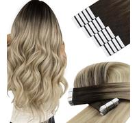 YoungSee Extension Adhesive Ombre 30 cm Extension Cheveux Humain Adhesive Ombre Blond avec Marron Extension Cheveux Naturelles Adhesif Courts 20pcs Tape in Human Hair pour Femme