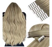 YoungSee Extension Cheveux Adhesive Ombre 50 cm Bande Adhesive Extension Cheveux Naturelles Balayage Extensions Adhesif Blond Cendré Balayage Blonde Platine Tape in Remy Hair Texture Douce 50g
